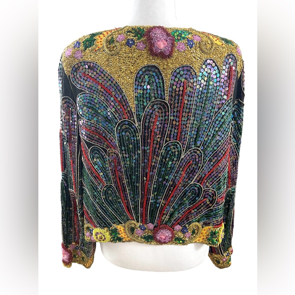 Scala Vintage Silk Sequin Beaded Embroidered Matador Bolero Jacket Colorful Boho - Picture 7 of 12
